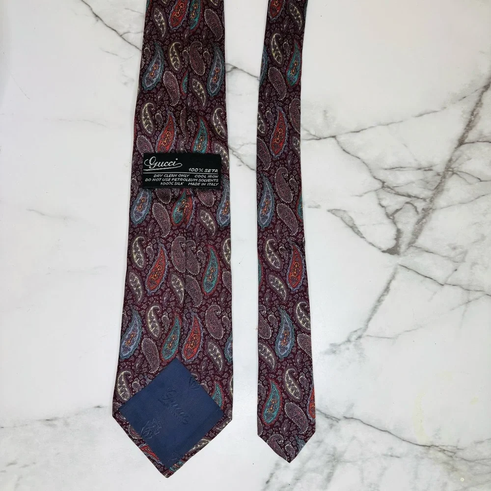 Vintage Gucci Horsebit Jacquard Paisley Design Men’s‎ Silk Tie
